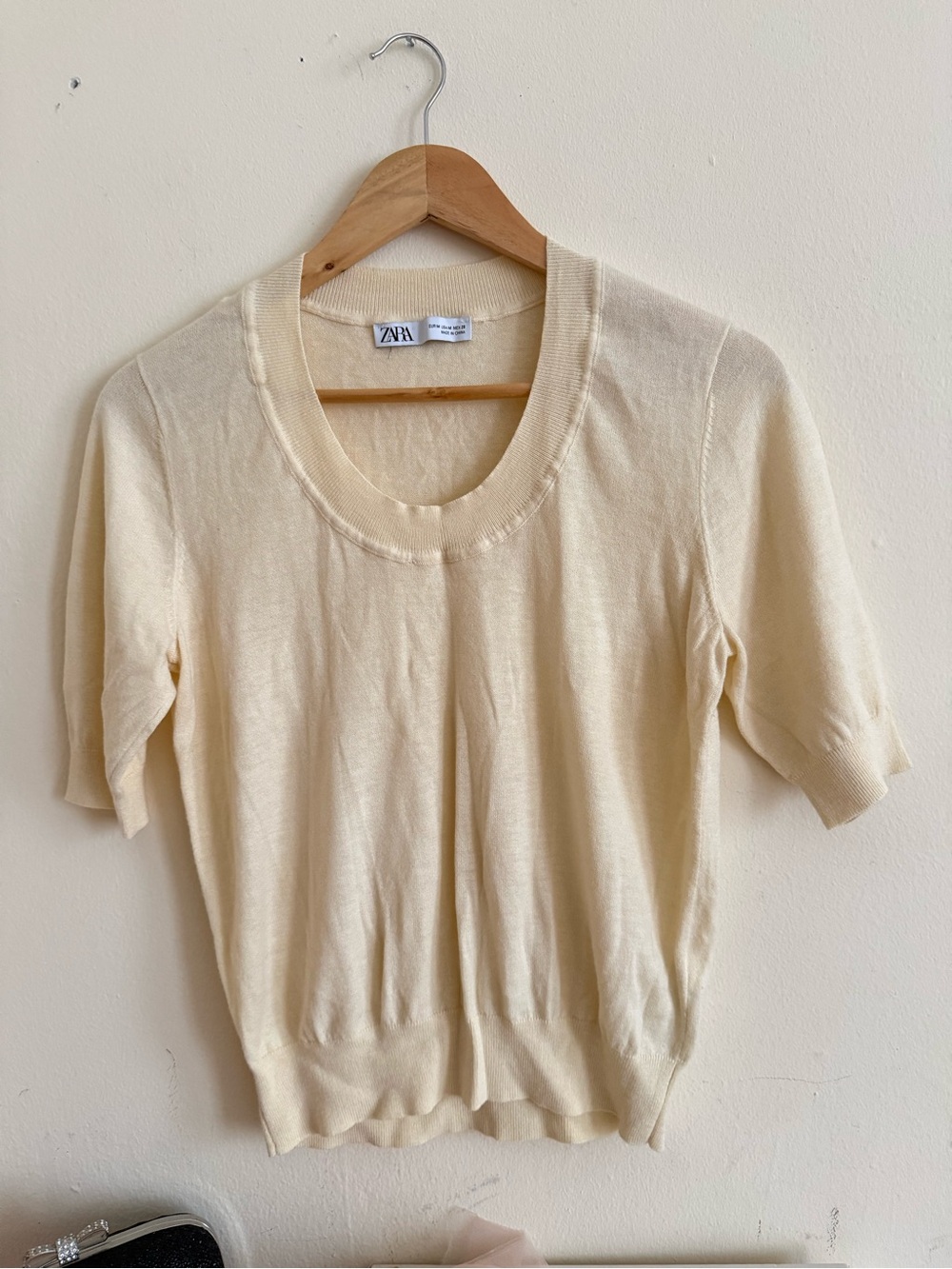 Zara Cream Ribbed Crewneck Knit Top